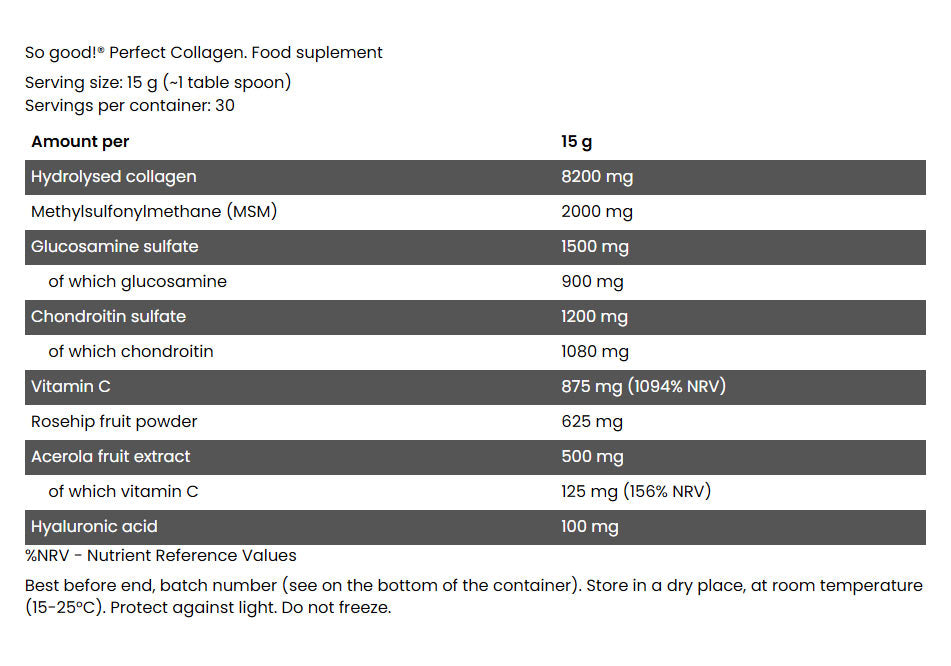 So Good! Perfect Collagen baksida näringsfakta