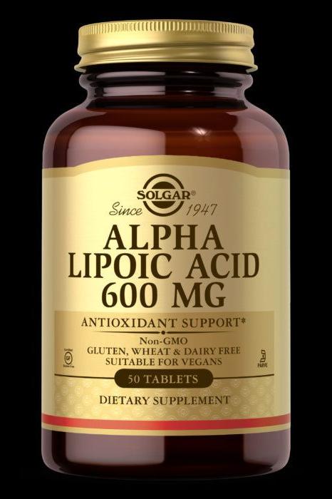Solgar Alpha Lipoic Acid 600 mg dietary supplement bottle, gluten-free, vegan, 50 tablets