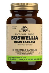 Solgar Boswellia Resin Extract supplement bottle with 60 vegan capsules for joint health support.