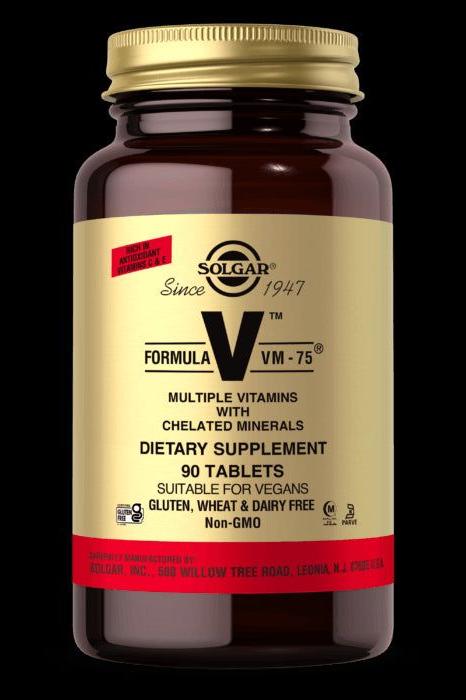 Solgar Formula VM-75 dietary supplement bottle with 90 tablets, supporting health with vitamins and minerals.