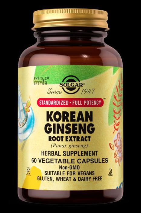 Solgar Korean Ginseng Root Extract supplement, 60 capsules, herbal supplement for energy and immunity, vegan-friendly.