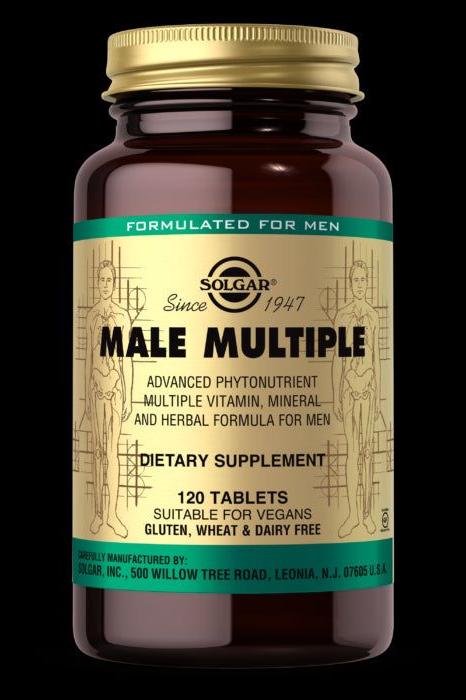 Solgar Male Multiple dietary supplement for men, featuring advanced vitamins and minerals in a 120-tablet bottle.