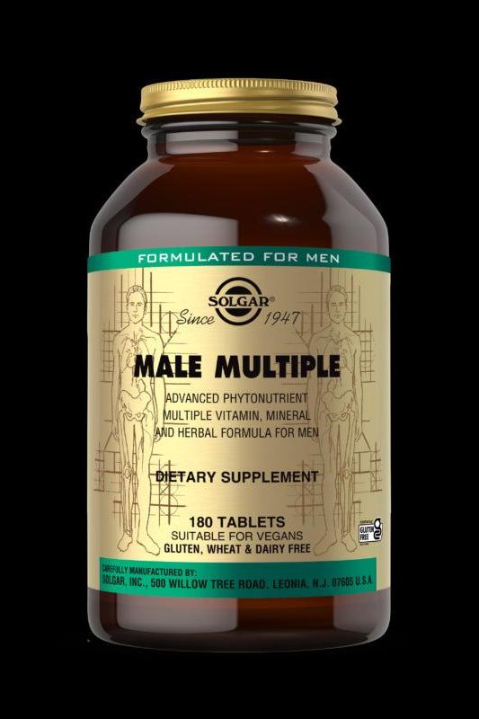 Solgar Male Multiple dietary supplement for men, containing vitamins and minerals for enhanced health.
