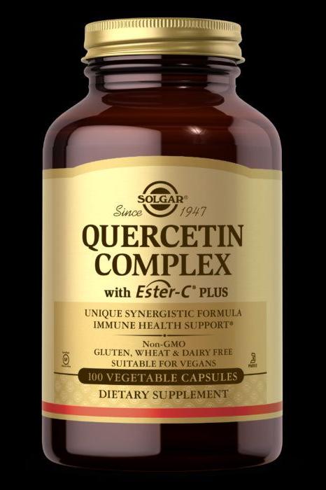 Solgar Quercetin Complex with Ester-C Plus, dietary supplement with 100 vegetable capsules for immune health support.