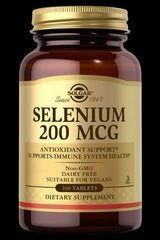 Solgar Selenium 200 Mcg dietary supplement bottle, supports immune health and antioxidant properties, 100 tablets.