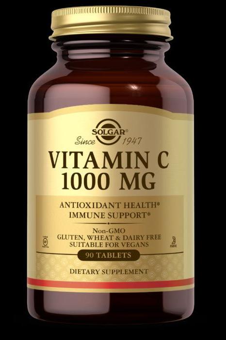 Solgar Vitamin C 1000 mg bottle, dietary supplement for immune support and antioxidant health, gluten-free and suitable for vegans.