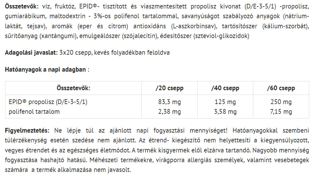 Propoli Plus EPID Droppar baksida