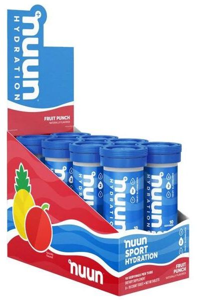 Nuun Sport Hydration Fruit Punch display with tubes, ideal for hydration during workouts and physical activities.