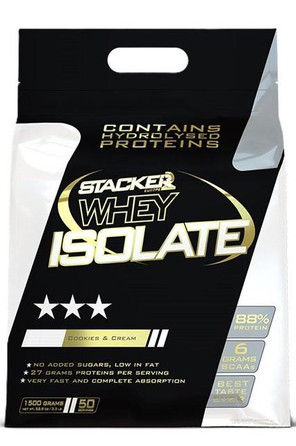 Stacker2 Europe Whey Isolate - Cookies & Cream flavor, 88% protein, low fat, no added sugars, fast absorption.