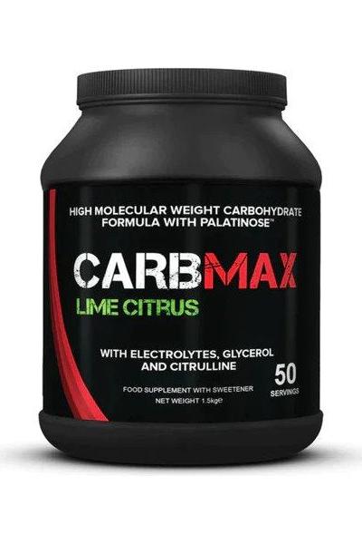 CarbMax Lime Citrus sports supplement jar featuring electrolytes, glycerol, and citrulline for athletic performance.