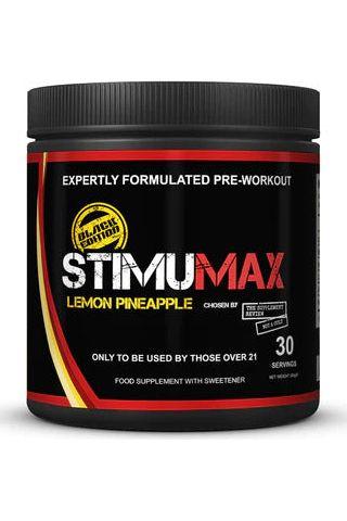 StimuMAX Black Edition pre-workout supplement in Lemon Pineapple flavor, designed for enhanced workout performance.