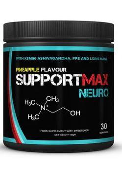SupportMax Neuro supplement jar with pineapple flavor, featuring natural ingredients for optimal health and cognitive function.
