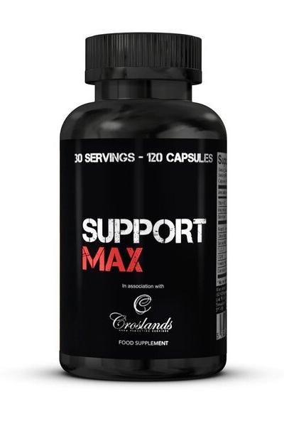 SupportMAX dietary supplement bottle, 30 servings and 120 capsules, designed for on-cycle support and enhanced performance.