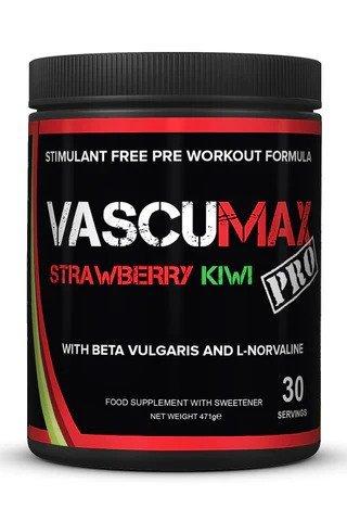 VascuMAX Pro Strawberry Kiwi, stimulant-free pre-workout, 30 servings with beta vulgaris and L-norvaline.