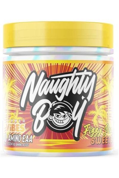 Summer Vibes Amino EAA by Naughty Boy in vibrant packaging, promoting muscle recovery and endurance.