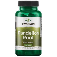 Swanson Dandelion Root supplement bottle, 515mg, 60 capsules for liver health support.