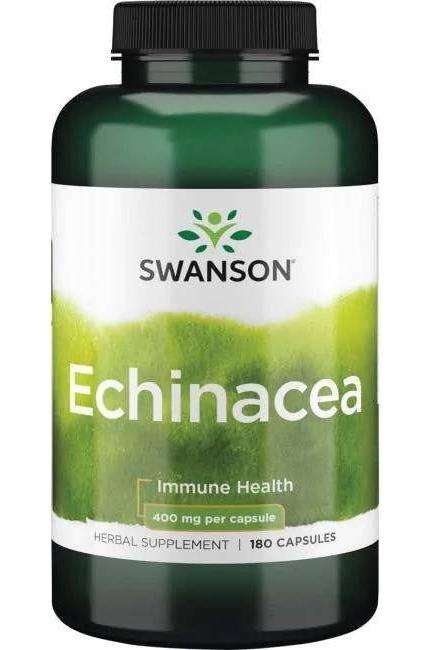 Swanson Echinacea supplement bottle, 400 mg per capsule, 180 capsules for immune health