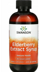 Swanson Elderberry Extract Syrup 237 ml bottle for immune health, no added sugar, herbal supplement.