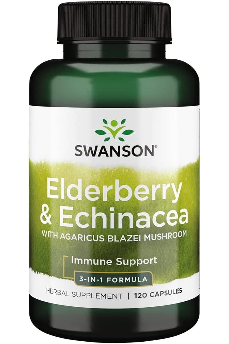 Swanson Elderberry, Agaricus, and Echinacea immune support supplement, 120 capsules, herbal formula.
