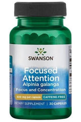 Swanson Focused Attention capsules with Alpinia galanga for enhanced focus and energy, 30 capsules, caffeine-free.