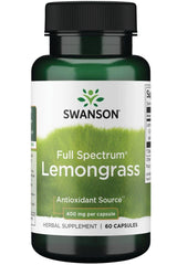 Swanson Full Spectrum Lemongrass 400 mg herbal supplement, 60 capsules for digestive support and metabolism.