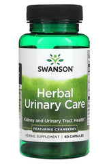 Swanson Herbal Urinary Care supplement bottle for kidney and urinary health, featuring cranberry, 60 capsules.