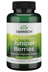 Swanson Full Spectrum Juniper Berries bottle, 520 mg, herbal supplement for digestive support.