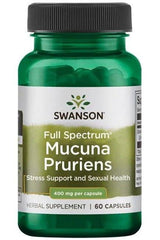 Swanson Full Spectrum Mucuna Pruriens, 400mg, 60 capsules for stress support and nerve health.