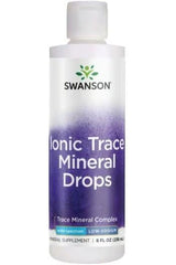 Swanson Ionic Trace Mineral Drops in a 236 ml bottle, featuring a low-sodium trace mineral complex for full absorption.