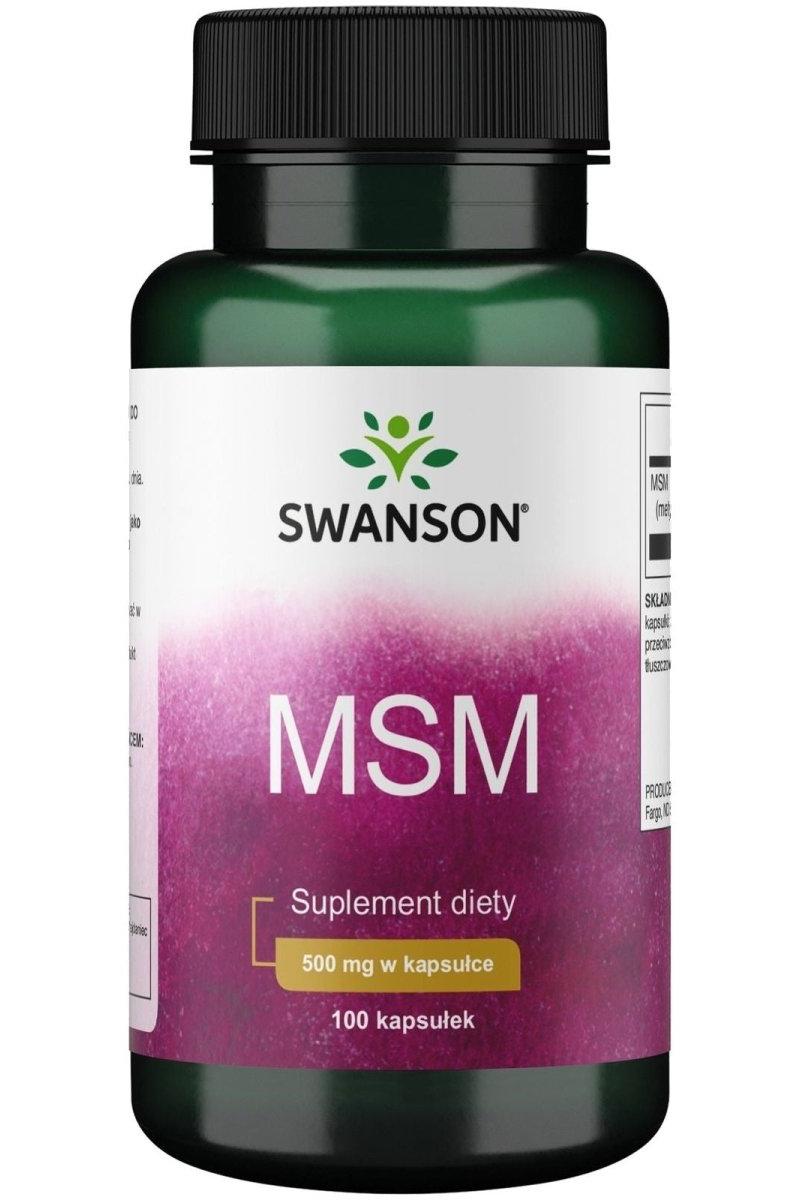 Swanson MSM supplement, 500 mg per capsule, 100 capsules, promoting joint health and inflammation support.