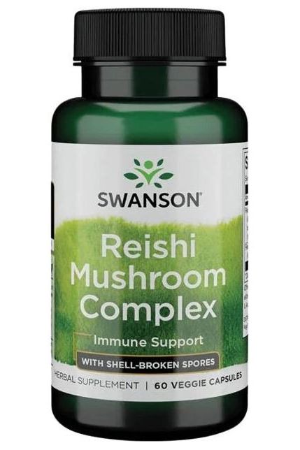 Swanson Reishi Mushroom Complex bottle for immune support with 60 veggie capsules