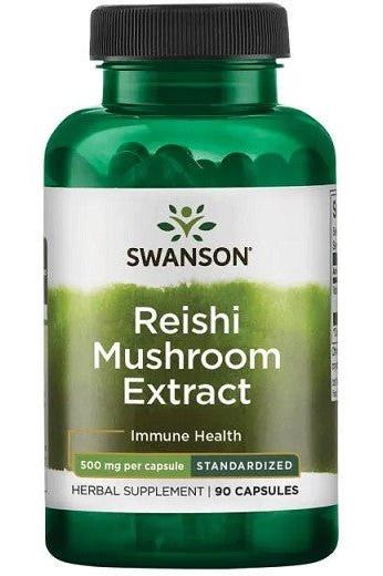 Swanson Reishi Mushroom Extract 500mg, 90 capsules for immune health and wellness.