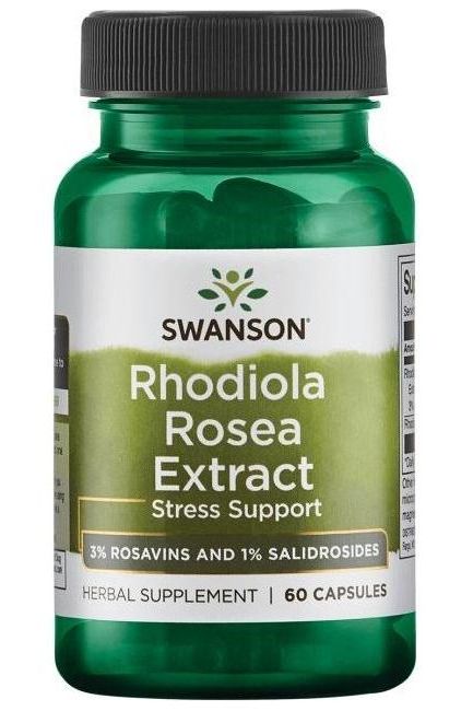 Swanson Rhodiola Rosea Extract 60 capsules herbal supplement for stress support.