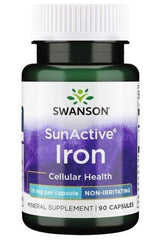 Swanson SunActive Iron, 15 mg mineral supplement, 90 capsules for red blood cell production and cellular health.