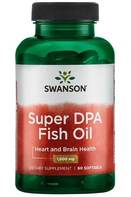 Swanson Super DPA Fish Oil softgels for heart and brain health, 1000 mg, 60 count bottle.