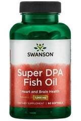 Swanson Super DPA Fish Oil softgels for heart and brain health, 1000 mg, 60 count bottle.