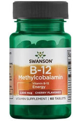 Swanson Vitamin B-12 Methylcobalamin 2500mcg cherry flavored tablet bottle, 60 tablets for energy support.