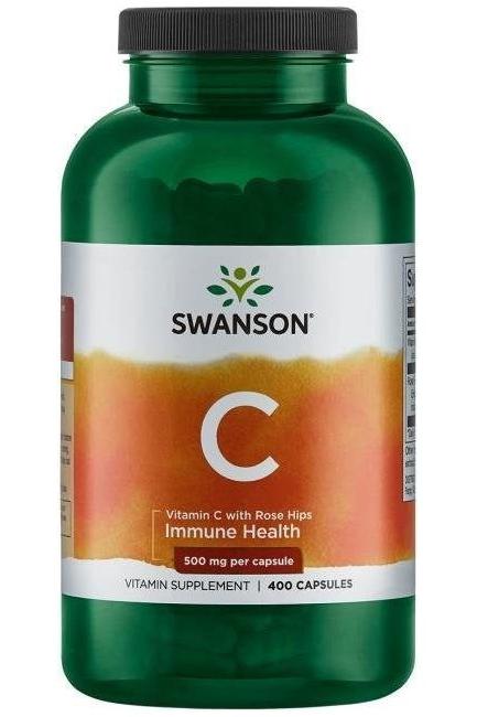 Swanson Vitamin C with Rose Hips supplement, 500 mg, 400 capsules for immune health.