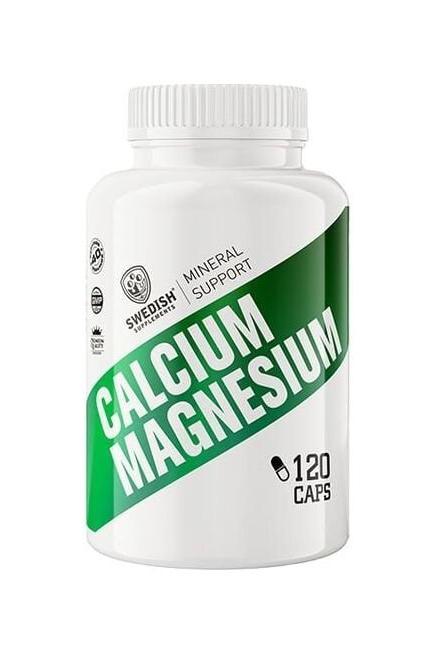 Swedish Supplements Calcium Magnesium 120 caps bottle for bone health and muscle function support.