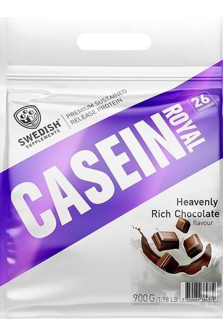 Swedish Supplements Casein Royal 900g packaging with Heavenly Rich Chocolate flavor design.
