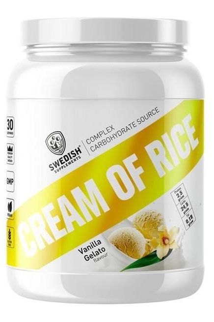 Swedish Supplements Cream Of Rice, Vanilla Gelato flavor, 1000g, low calorie, high fiber, protein-rich.