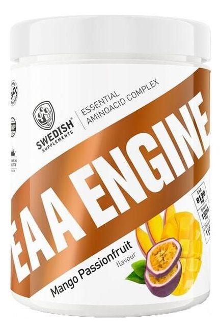Swedish Supplements EAA Engine 450g Mango Passionfruit flavor protein powder for muscle growth and recovery.