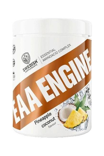 Swedish Supplements EAA Engine protein powder in pineapple coconut flavor, 450g container.