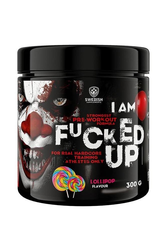 Fucked Up Joker pre-workout supplement by Swedish Supplements, 300g, lollipop flavor, energizes and enhances performance.
