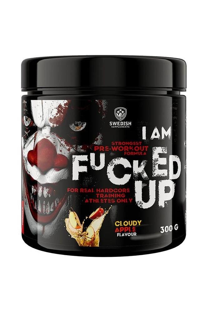 Fucked Up Joker pre-workout supplement from Swedish Supplements, 300g, cloudy apple flavor, designed for energy and focus.