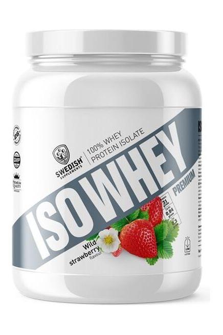 Swedish Supplements ISO Whey protein isolate jar with wild strawberry flavor