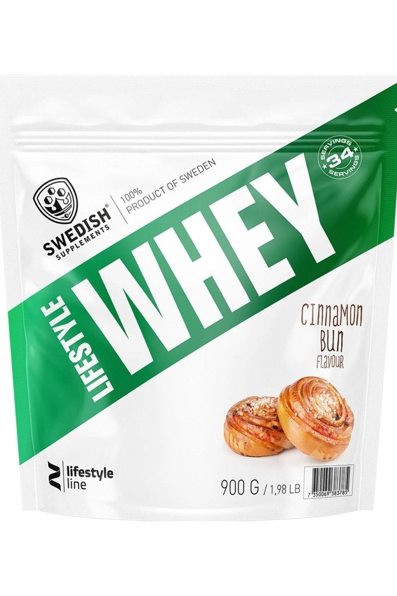 Swedish Supplements Lifestyle Whey in Cinnamon Bun flavor, 900g pack for muscle recovery and growth.