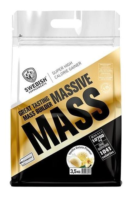 Swedish Supplements Massive Mass protein powder pack, designed for muscle building and recovery with high calories.