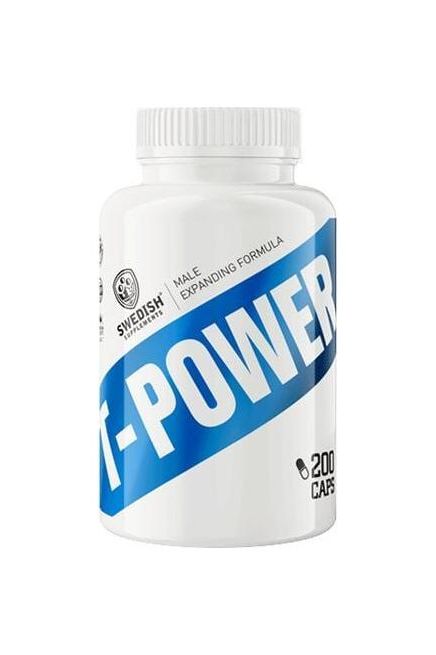 Swedish Supplements T-Power testosterone booster bottle with 200 capsules for men's health and performance.