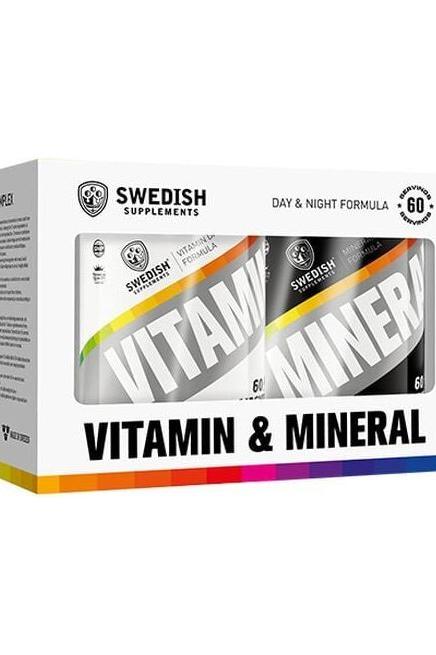Swedish Supplements vitamin and mineral complex box featuring day and night formulas, 60 capsules each.